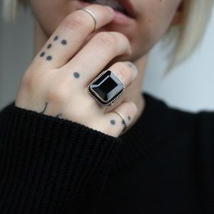 Sterling Silver Black Faceted Statement Ring